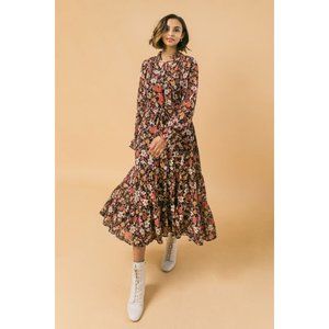 Flying Tomato Printed Floral Midi Dress Long Sleeve - NWT Size Large